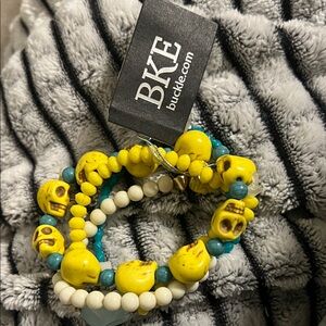 BKE Skull Charm Bracelet Set - Yellow, Blue, and White